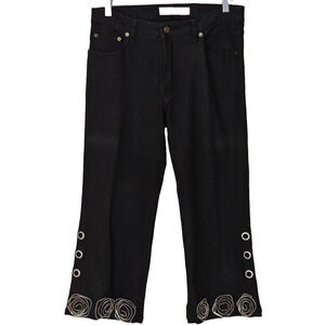 Sassy Thai Cropped Jeans Women's Size 10 Black Denim Capris Zipper Flowers Rivet